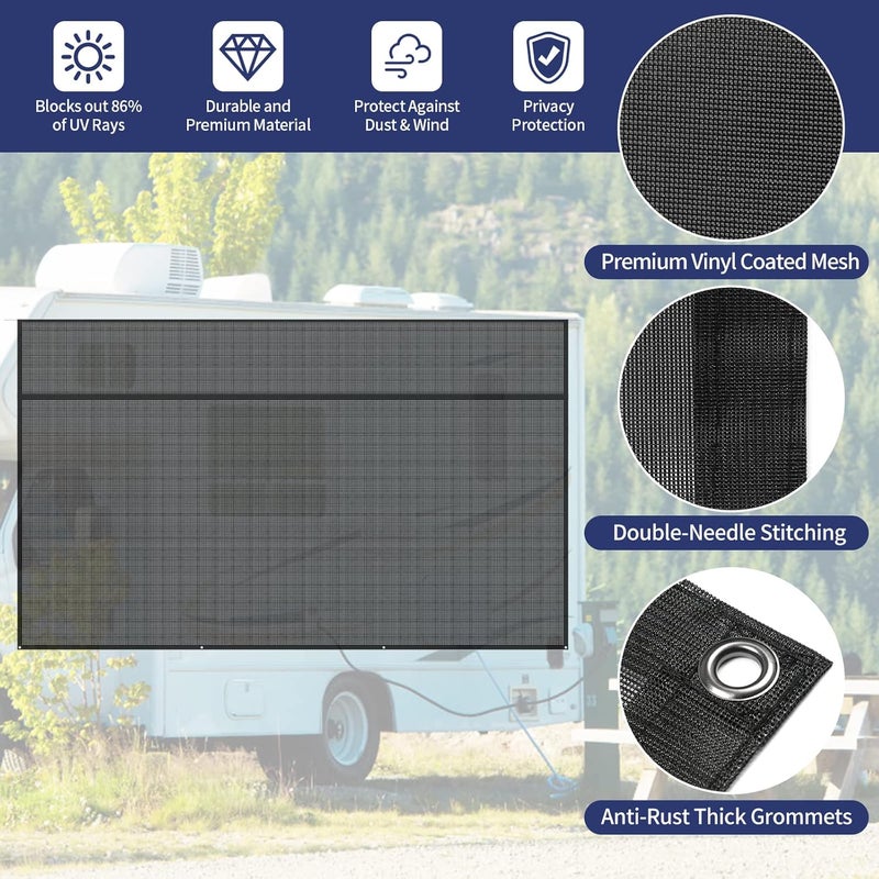 NAIMORUI RV Awning Shade Screen with Zipper, 9'X15'3' RV Awning Front Shade Screen, Black Mesh UV Blocker Sunshade Complete Kits for RV Camper Motorhome Trailer, Black - Image 2